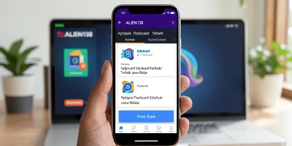 Screenshot aplikasi ALIEN138 menunjukkan cara penggunaan flashcard yang menarik.