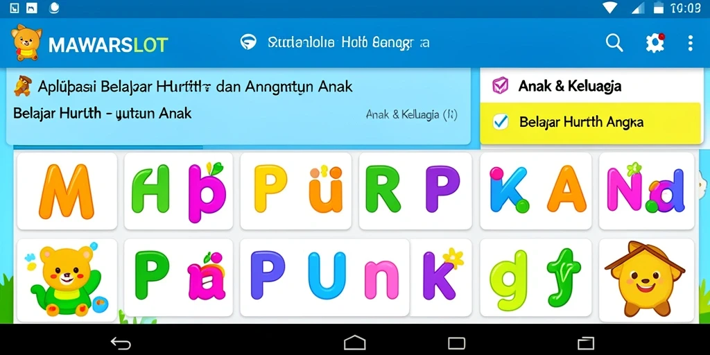 Tampilan antarmuka utama MAWARSLOT yang ramah anak.