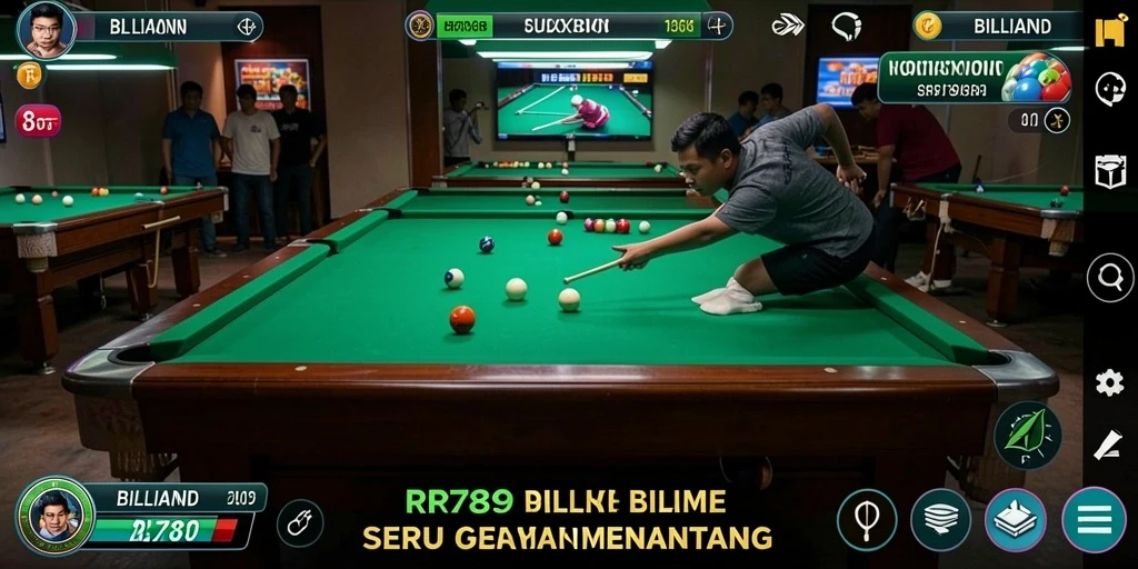 Tampilan antarmuka permainan Billiard yang menarik dan interaktif.